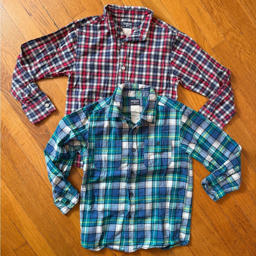 Oshkosh Boys Set of 2 Button Front Plaid Shirts - Size 8